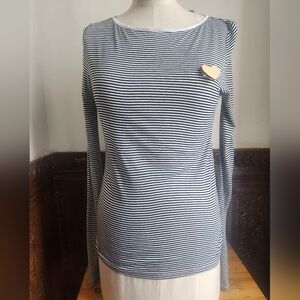 NWT W/defect MARELLA SPORT Stripe Blk/Wht Button Down L/S Top Size S